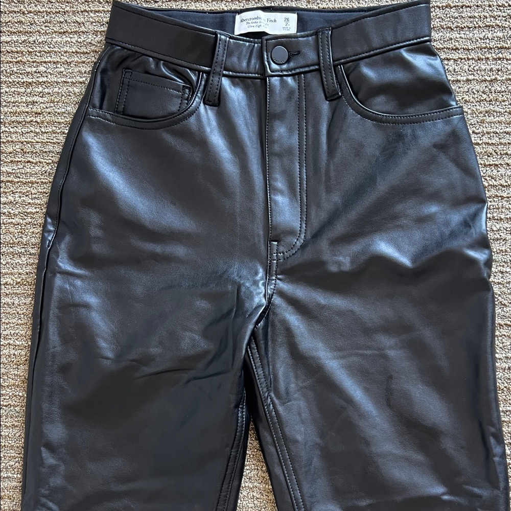 Abercrombie & Fitch Black Faux Leather Straight Pants